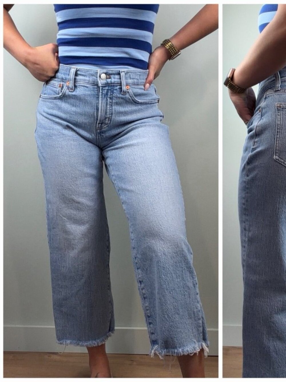Madewell The Perfect Vintage Wide Leg Crop Jeans Raw Hem Ladies 30P Preppy Fall